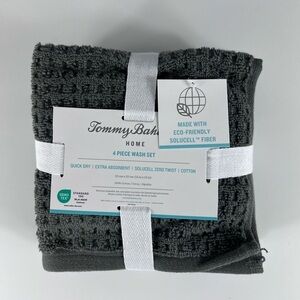 Tommy Bahama Home Northern Pacific - 4 Piece Washcloth Set Charcoal Grey NEW